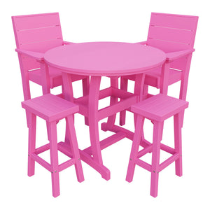 Amish Coastal Modern 5pc Patio Bar Set: Table, 2 Bar Chairs & 2 Barstools in Pink