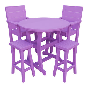 Amish Coastal Modern 5pc Patio Bar Set: Table, 2 Bar Chairs & 2 Barstools in Bright Purple