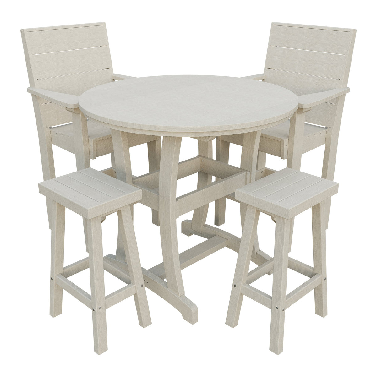 Amish Coastal Modern 5pc Patio Bar Set: Table, 2 Bar Chairs & 2 Barstools in Seashell
