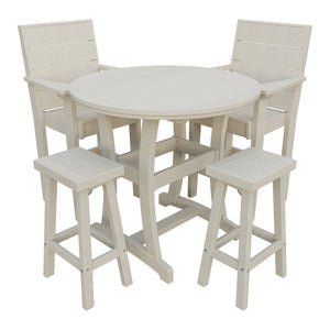 Amish Coastal Modern 5pc Patio Bar Set: Table, 2 Bar Chairs & 2 Barstools in Seashell