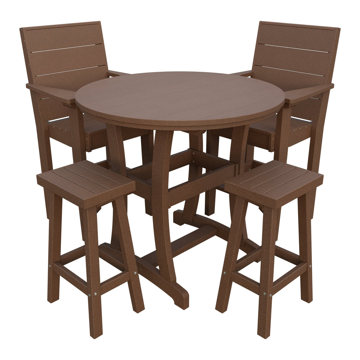 Amish Coastal Modern 5pc Patio Bar Set: Table, 2 Bar Chairs & 2 Barstools in Tudor Brown