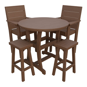 Amish Coastal Modern 5pc Patio Bar Set: Table, 2 Bar Chairs & 2 Barstools in Tudor Brown