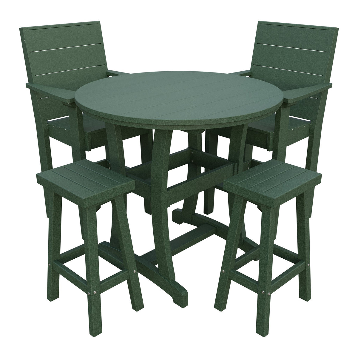 Amish Coastal Modern 5pc Patio Bar Set: Table, 2 Bar Chairs & 2 Barstools in Turf Green