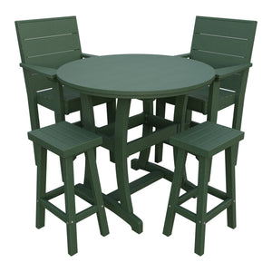 Amish Coastal Modern 5pc Patio Bar Set: Table, 2 Bar Chairs & 2 Barstools in Turf Green
