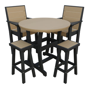 Amish Coastal Modern 5pc Patio Bar Set: Table, 2 Bar Chairs & 2 Barstools in Weathered Wood & Black