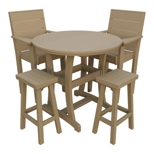Amish Coastal Modern 5pc Patio Bar Set: Table, 2 Bar Chairs & 2 Barstools in Weathered Wood