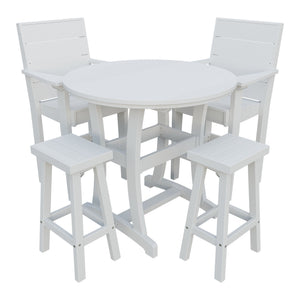 Amish Coastal Modern 5pc Patio Bar Set: Table, 2 Bar Chairs & 2 Barstools in Bright White