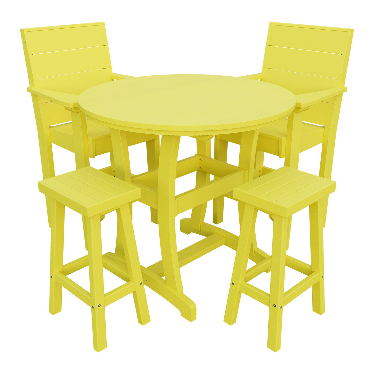 Amish Coastal Modern 5pc Patio Bar Set: Table, 2 Bar Chairs & 2 Barstools in Lemon Yellow