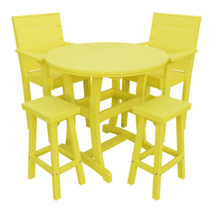 Amish Coastal Modern 5pc Patio Bar Set: Table, 2 Bar Chairs & 2 Barstools in Lemon Yellow