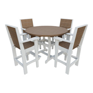 Amish Coastal Modern 5pc Patio Bar Set: 54" Round Table & 4 Chairs in Antique Mahogany & White