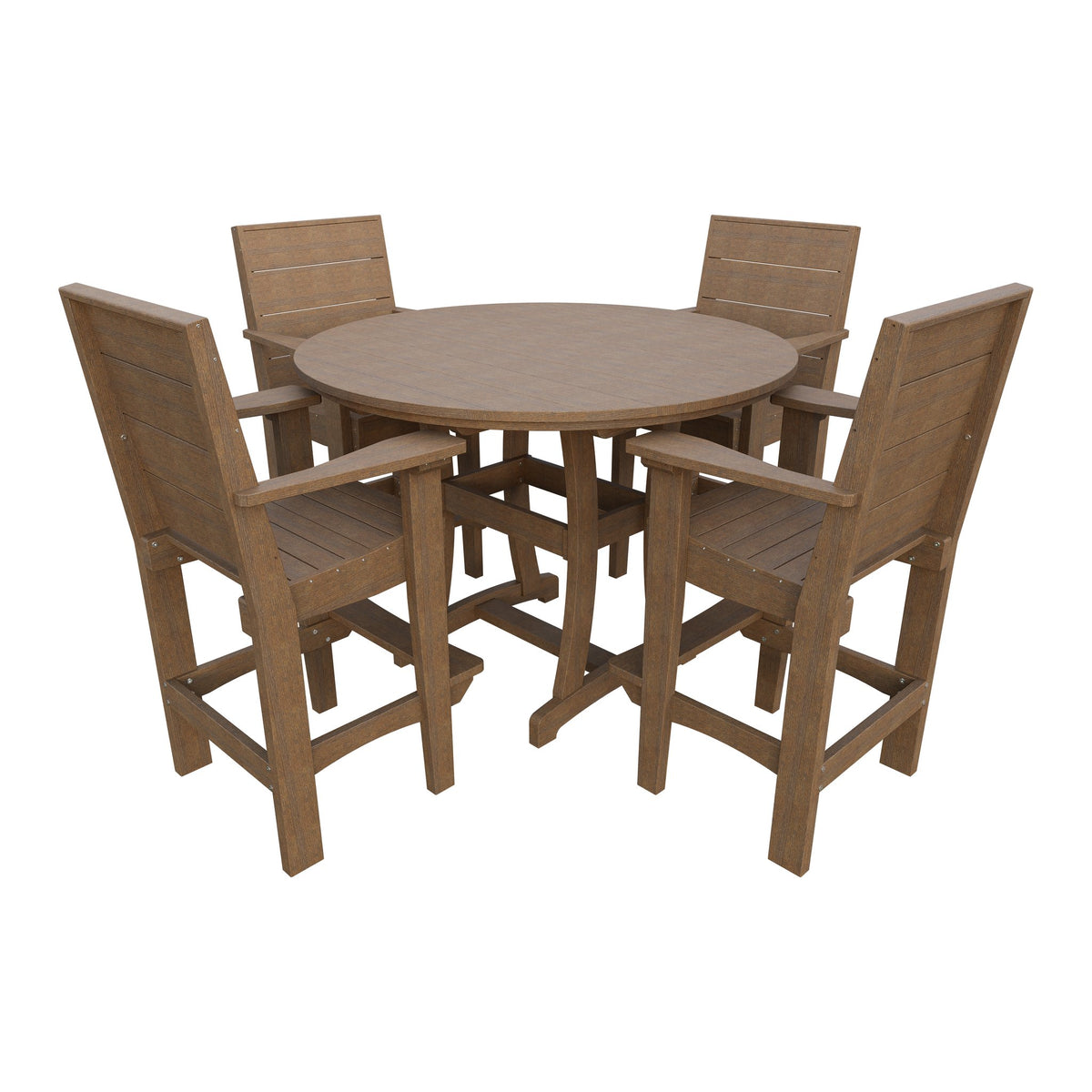 Amish Coastal Modern 5pc Patio Bar Set: 54" Round Table & 4 Chairs in Antique Mahogany