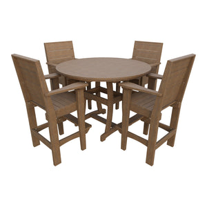 Amish Coastal Modern 5pc Patio Bar Set: 54" Round Table & 4 Chairs in Antique Mahogany