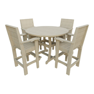 Amish Coastal Modern 5pc Patio Bar Set: 54" Round Table & 4 Chairs in Birchwood