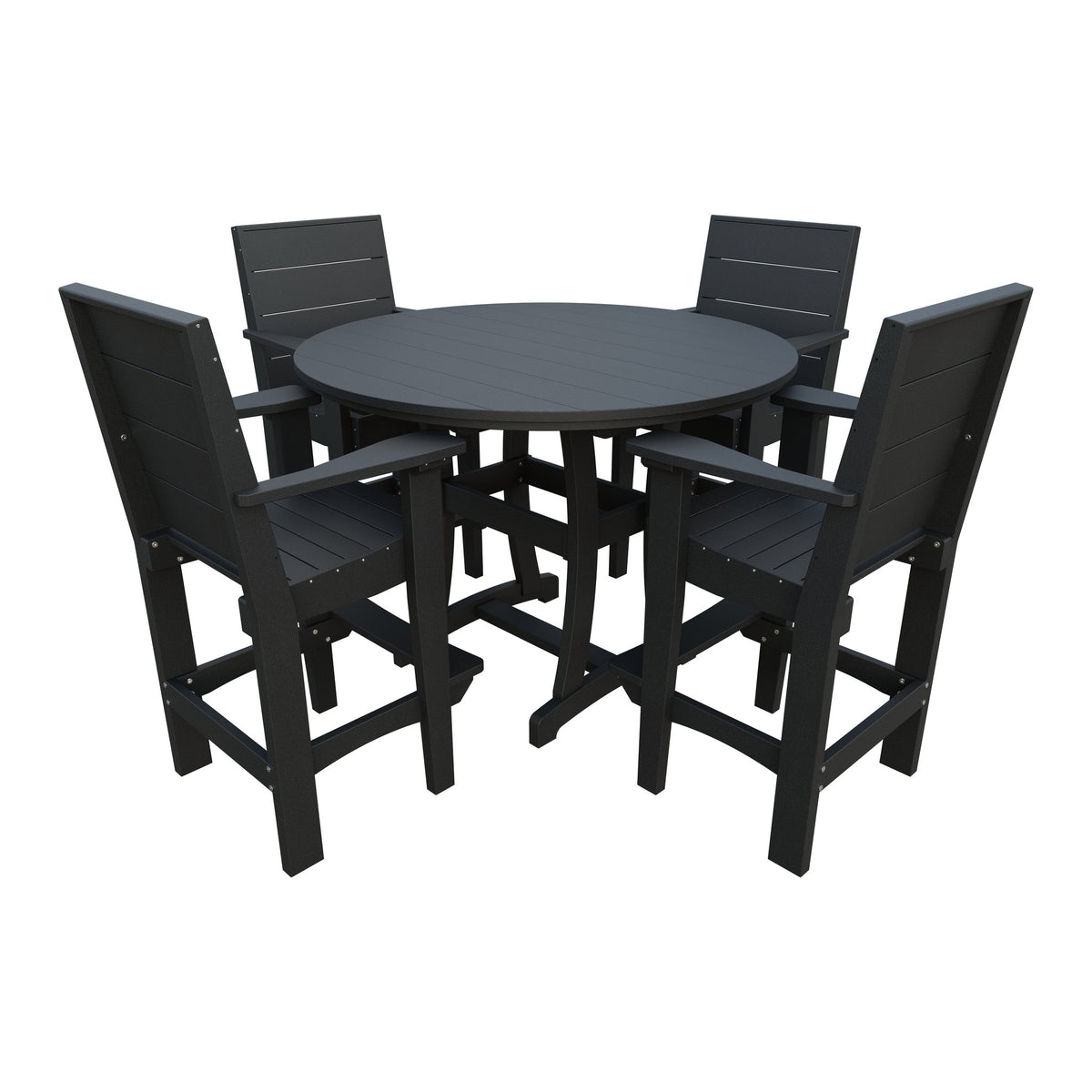 Amish Coastal Modern 5pc Patio Bar Set: 54" Round Table & 4 Chairs in Black