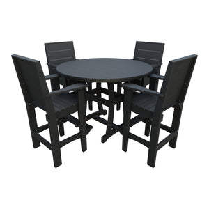Amish Coastal Modern 5pc Patio Bar Set: 54" Round Table & 4 Chairs in Black