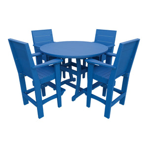Amish Coastal Modern 5pc Patio Bar Set: 54" Round Table & 4 Chairs in Blue