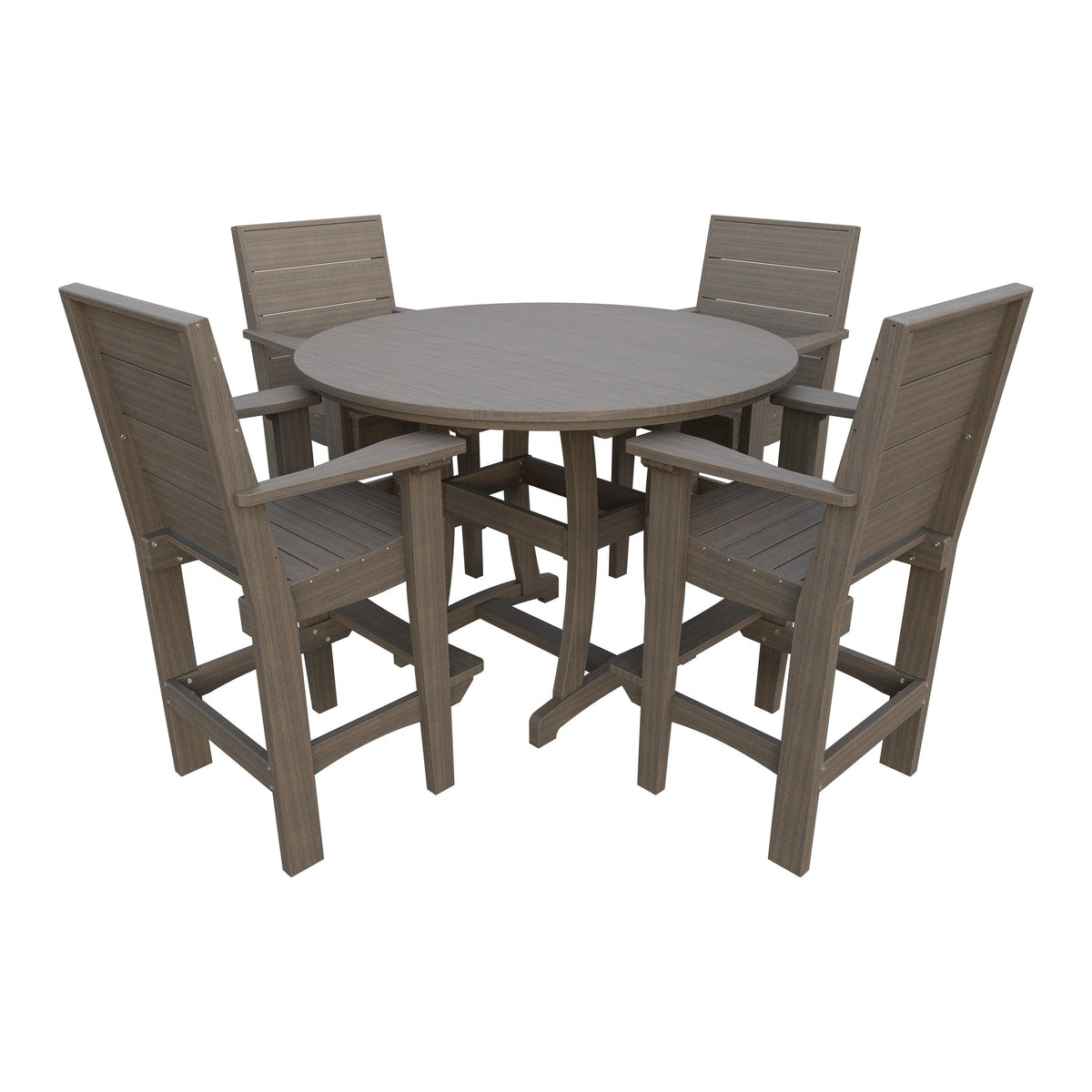 Amish Coastal Modern 5pc Patio Bar Set: 54" Round Table & 4 Chairs in Brazilian Walnut