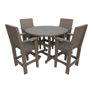 Amish Coastal Modern 5pc Patio Bar Set: 54" Round Table & 4 Chairs in Brazilian Walnut