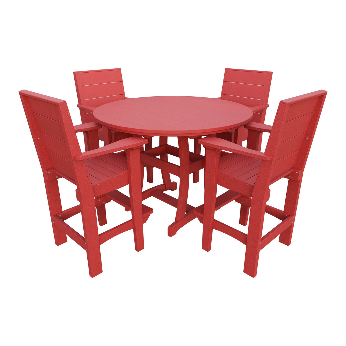 Amish Coastal Modern 5pc Patio Bar Set: 54" Round Table & 4 Chairs in Cardinal Red