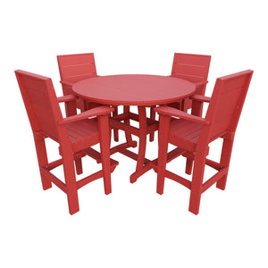 Amish Coastal Modern 5pc Patio Bar Set: 54" Round Table & 4 Chairs in Cardinal Red