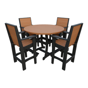 Amish Coastal Modern 5pc Patio Bar Set: 54" Round Table & 4 Chairs in Cedar & Black