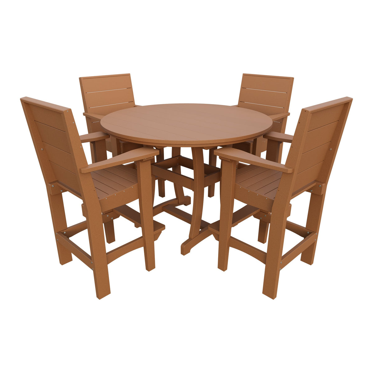 Amish Coastal Modern 5pc Patio Bar Set: 54" Round Table & 4 Chairs in Cedar