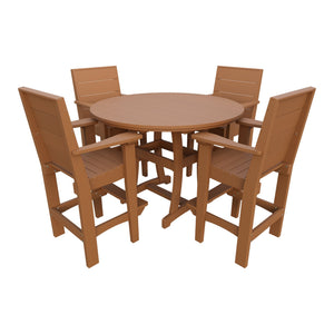 Amish Coastal Modern 5pc Patio Bar Set: 54" Round Table & 4 Chairs in Cedar
