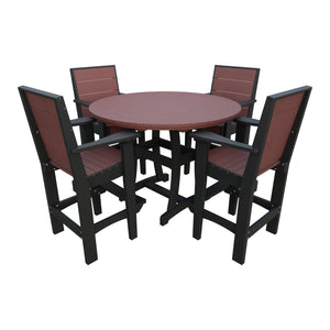 Amish Coastal Modern 5pc Patio Bar Set: 54" Round Table & 4 Chairs in Cherrywood & Black