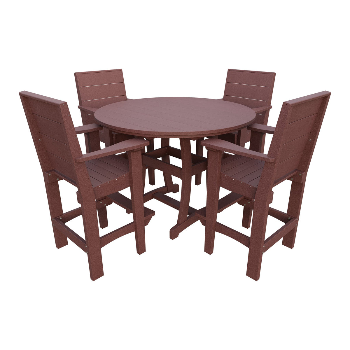 Amish Coastal Modern 5pc Patio Bar Set: 54" Round Table & 4 Chairs in Cherrywood