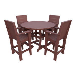 Amish Coastal Modern 5pc Patio Bar Set: 54" Round Table & 4 Chairs in Cherrywood