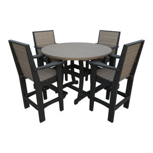Amish Coastal Modern 5pc Patio Bar Set: 54" Round Table & 4 Chairs in Coastal Gray & Black