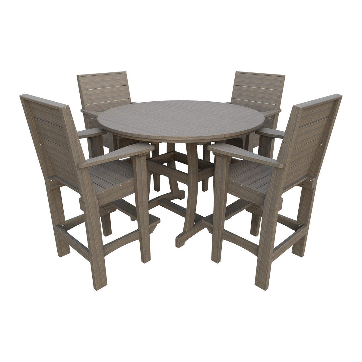 Amish Coastal Modern 5pc Patio Bar Set: 54" Round Table & 4 Chairs in Coastal Gray