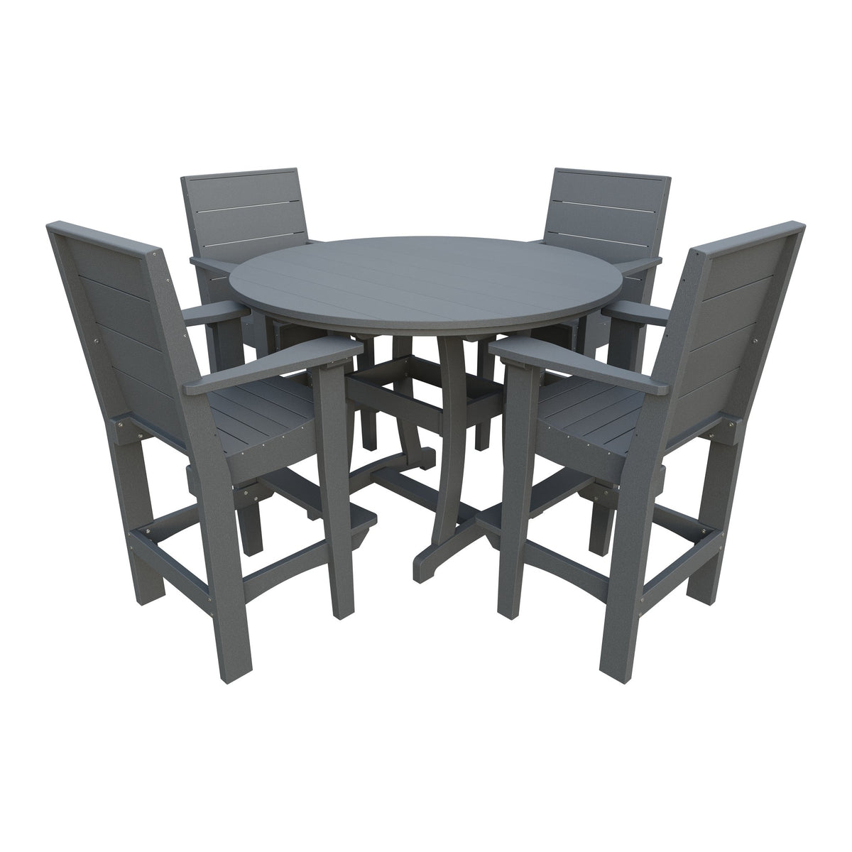 Amish Coastal Modern 5pc Patio Bar Set: 54" Round Table & 4 Chairs in Gray