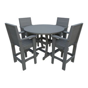 Amish Coastal Modern 5pc Patio Bar Set: 54" Round Table & 4 Chairs in Gray