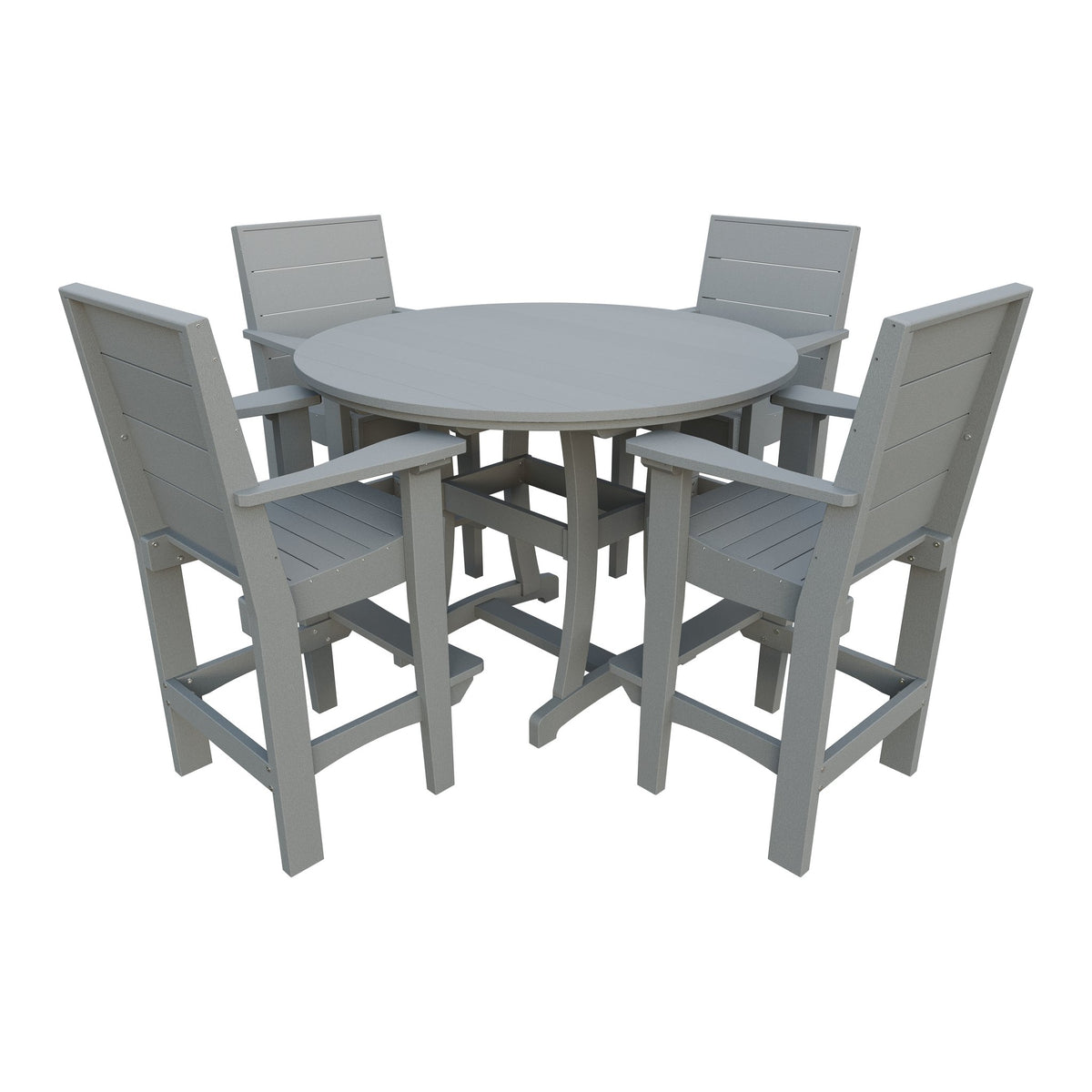 Amish Coastal Modern 5pc Patio Bar Set: 54" Round Table & 4 Chairs in Light Gray
