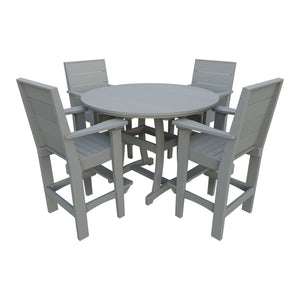 Amish Coastal Modern 5pc Patio Bar Set: 54" Round Table & 4 Chairs in Light Gray