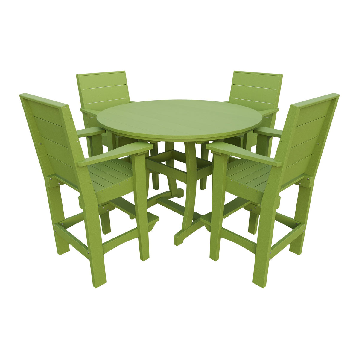 Amish Coastal Modern 5pc Patio Bar Set: 54" Round Table & 4 Chairs in Tropical Lime Green