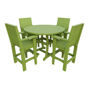 Amish Coastal Modern 5pc Patio Bar Set: 54" Round Table & 4 Chairs in Tropical Lime Green
