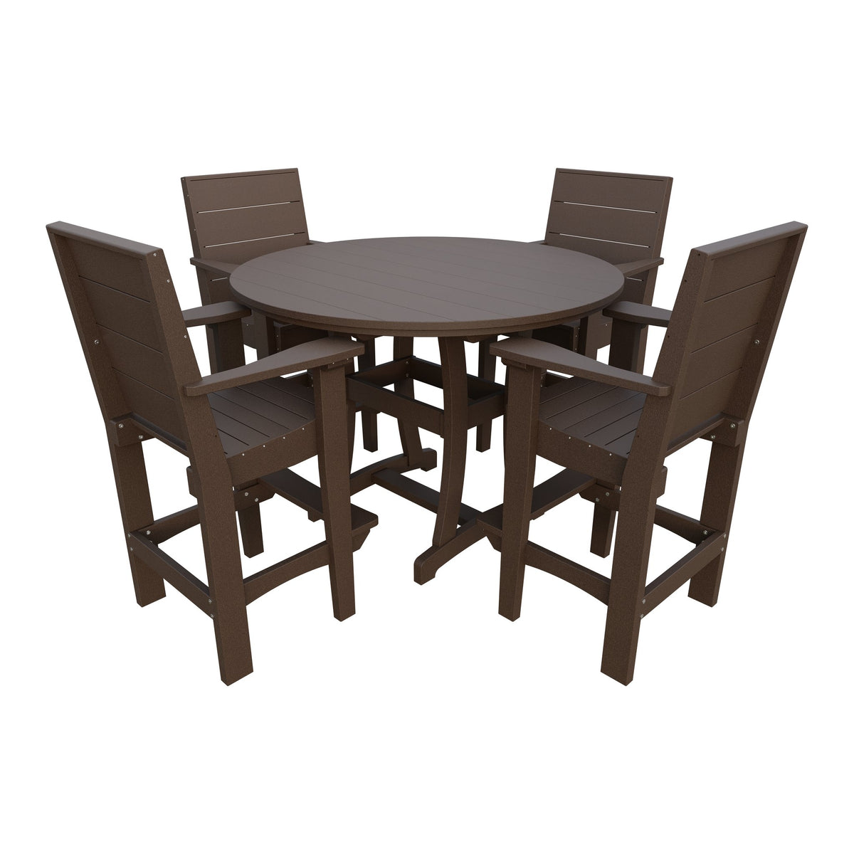 Amish Coastal Modern 5pc Patio Bar Set: 54" Round Table & 4 Chairs in Milwaukee Brown