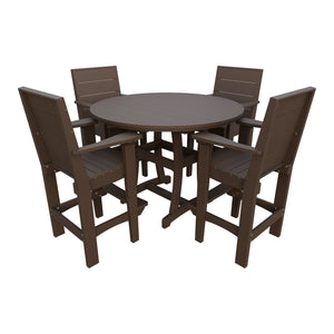 Amish Coastal Modern 5pc Patio Bar Set: 54" Round Table & 4 Chairs in Milwaukee Brown