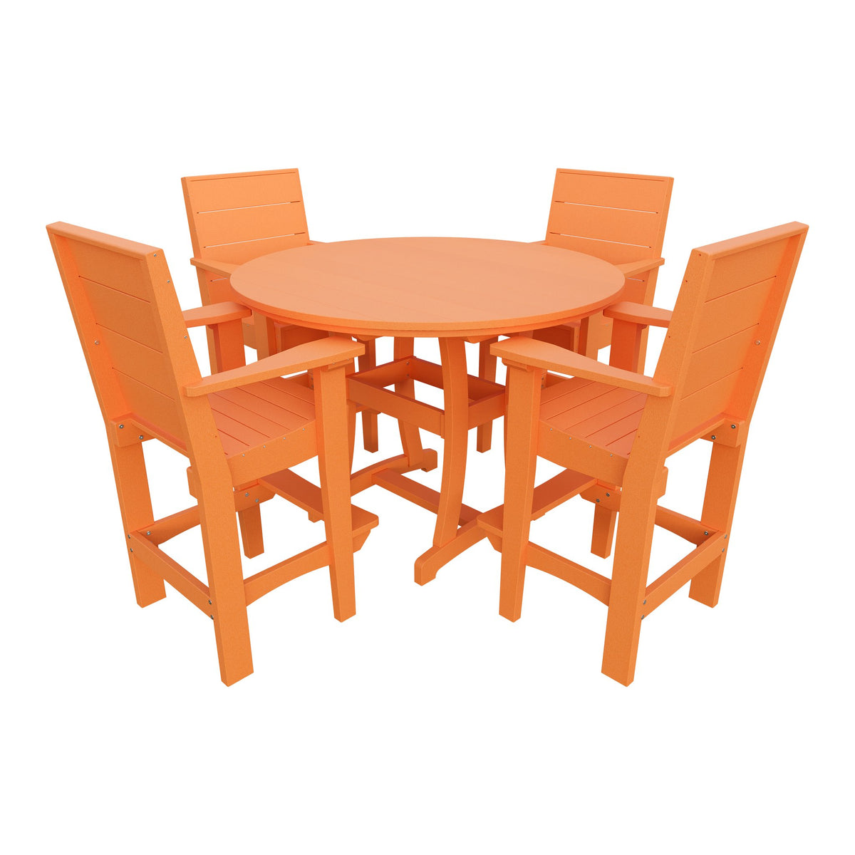 Amish Coastal Modern 5pc Patio Bar Set: 54" Round Table & 4 Chairs in Bright Orange