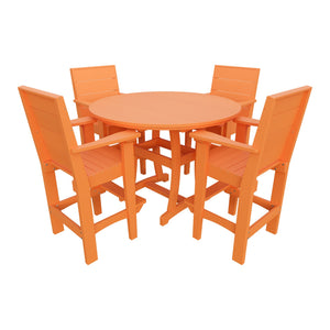 Amish Coastal Modern 5pc Patio Bar Set: 54" Round Table & 4 Chairs in Bright Orange