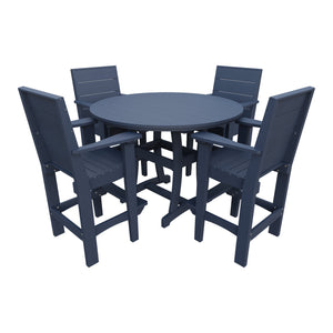Amish Coastal Modern 5pc Patio Bar Set: 54" Round Table & 4 Chairs in Patriot Blue
