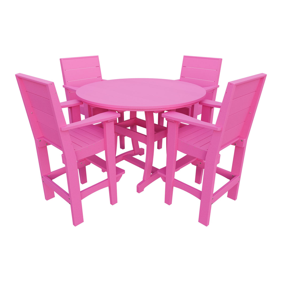 Amish Coastal Modern 5pc Patio Bar Set: 54" Round Table & 4 Chairs in Pink