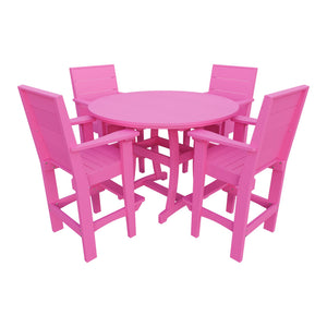 Amish Coastal Modern 5pc Patio Bar Set: 54" Round Table & 4 Chairs in Pink