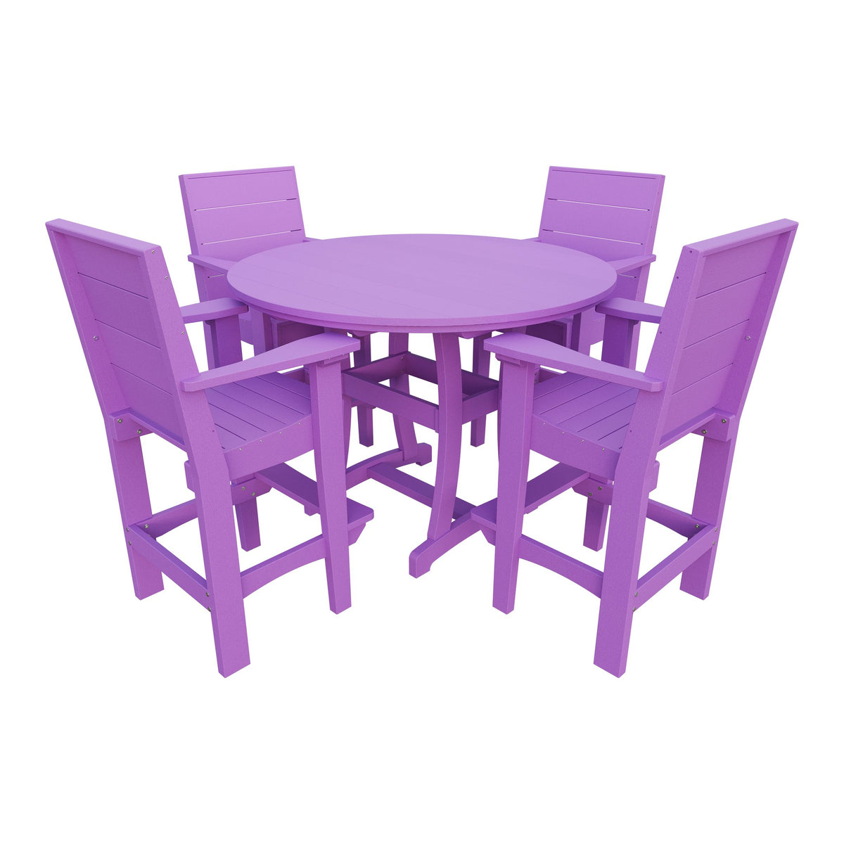 Amish Coastal Modern 5pc Patio Bar Set: 54" Round Table & 4 Chairs in Bright Purple