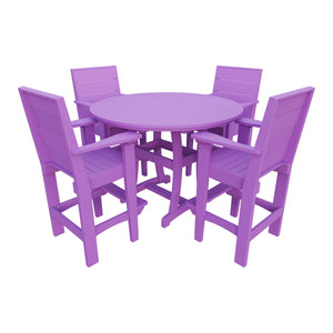 Amish Coastal Modern 5pc Patio Bar Set: 54" Round Table & 4 Chairs in Bright Purple