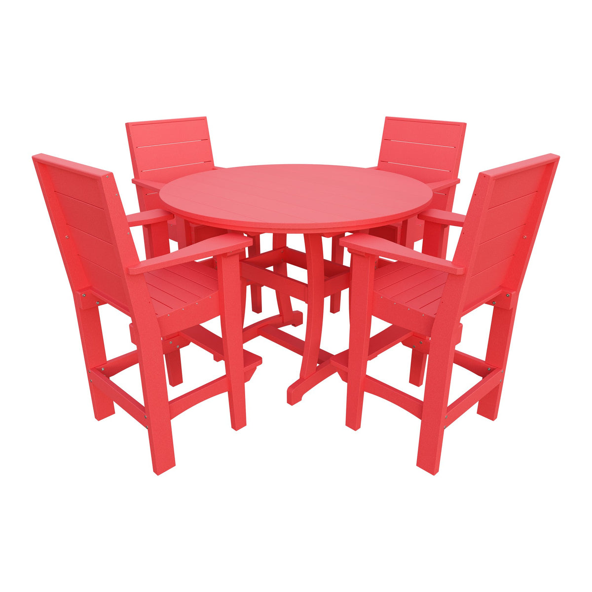 Amish Coastal Modern 5pc Patio Bar Set: 54" Round Table & 4 Chairs in Red