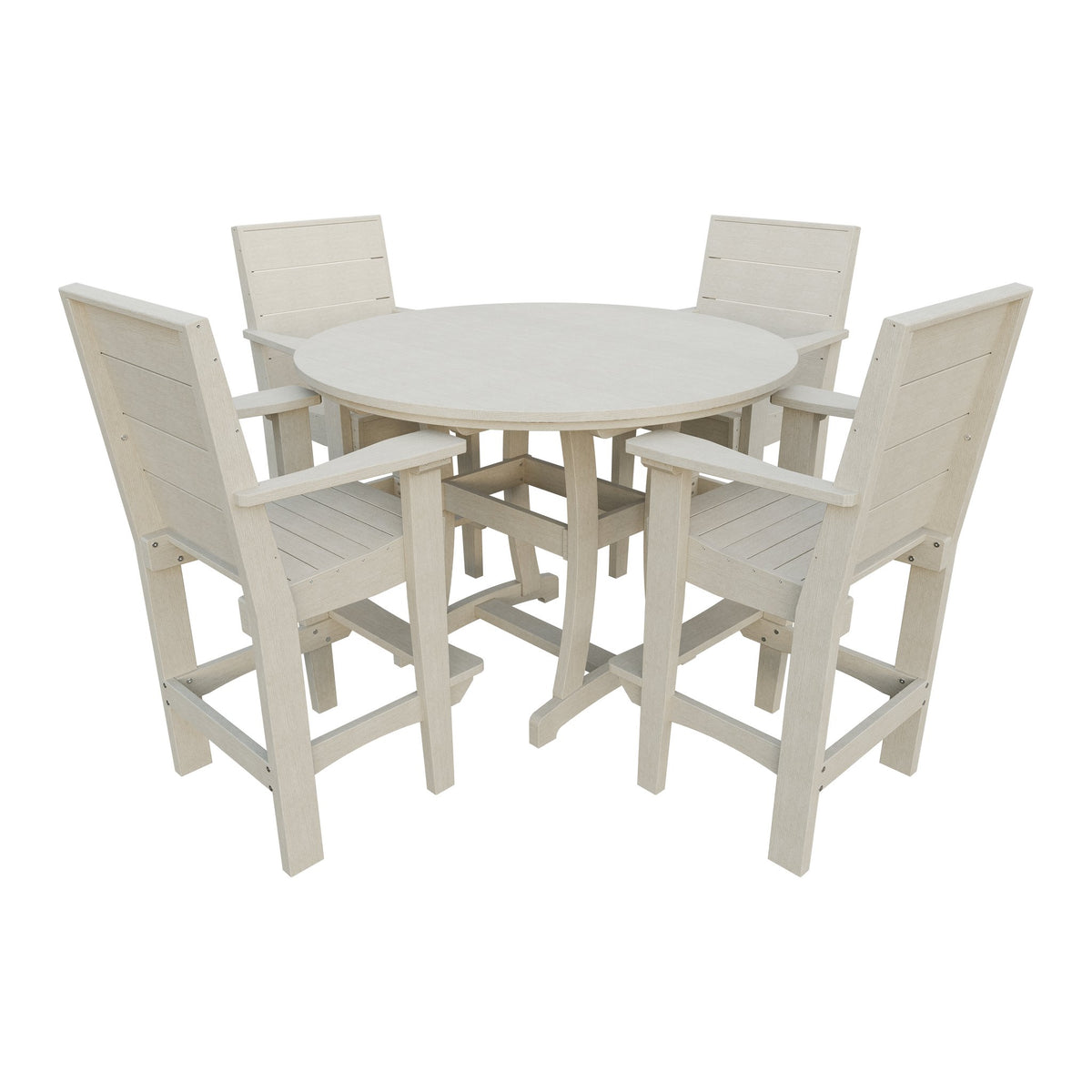 Amish Coastal Modern 5pc Patio Bar Set: 54" Round Table & 4 Chairs in Seashell