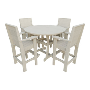Amish Coastal Modern 5pc Patio Bar Set: 54" Round Table & 4 Chairs in Seashell